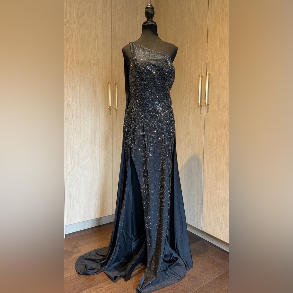 Sherri Hill Black One-Shoulder Gown with Sparkle